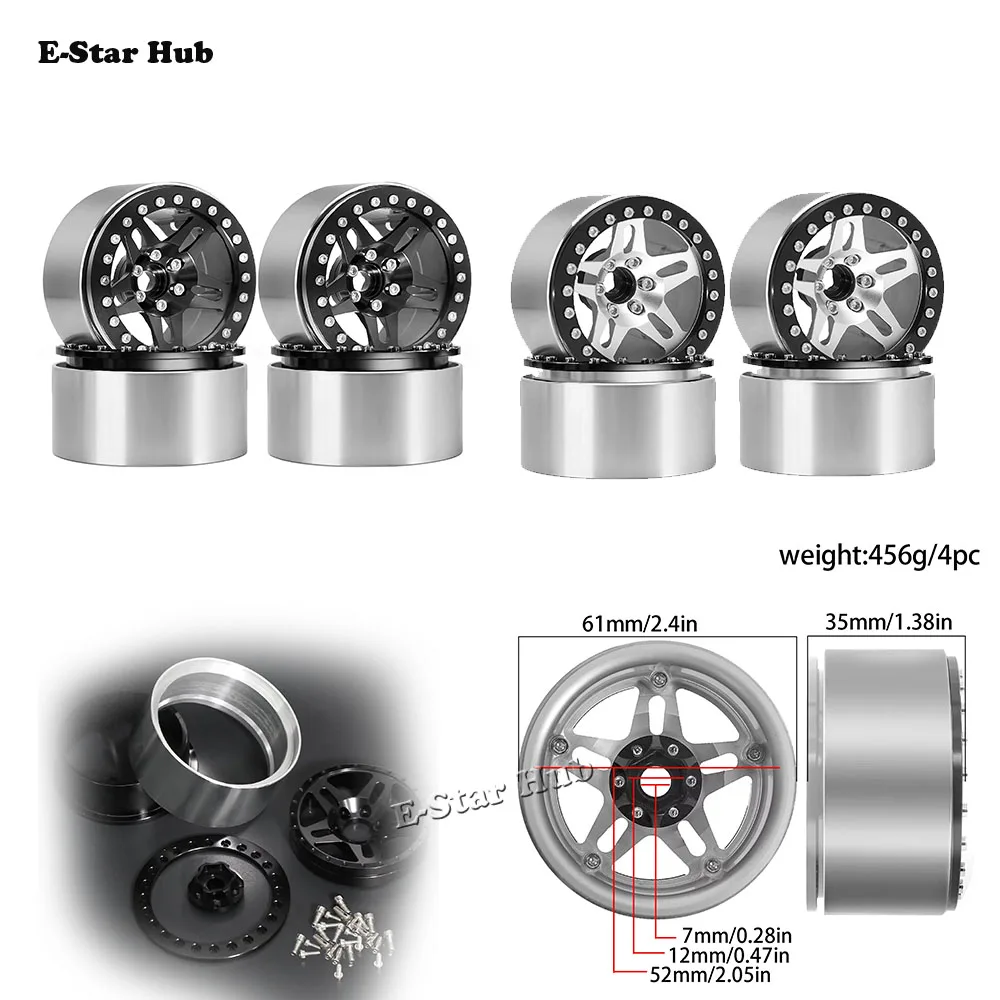 

4Pcs 61mm Truck Wheel Tires Hub for Axial SCX10 D90 TRX4 SCX10 III 1/10 RC Car Upgrade Parts