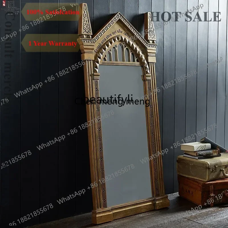 B567 Full Length Dressing Mirror American Retro French Medieval Floor Standing Mirror For Home Living Room Bedroom