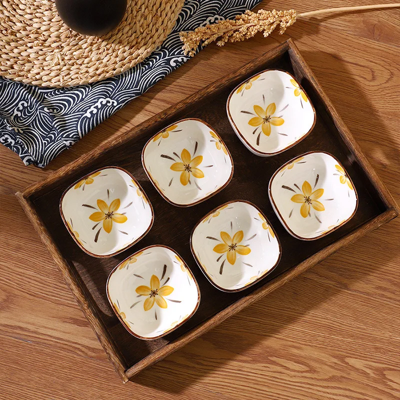6Pcs Underglaze‑Color High‑Fired Japanese Ceramic Dipping Dishes, Small Condiment Plates for Soy Sauce Vinegar Nuts Hot‑Pot Home
