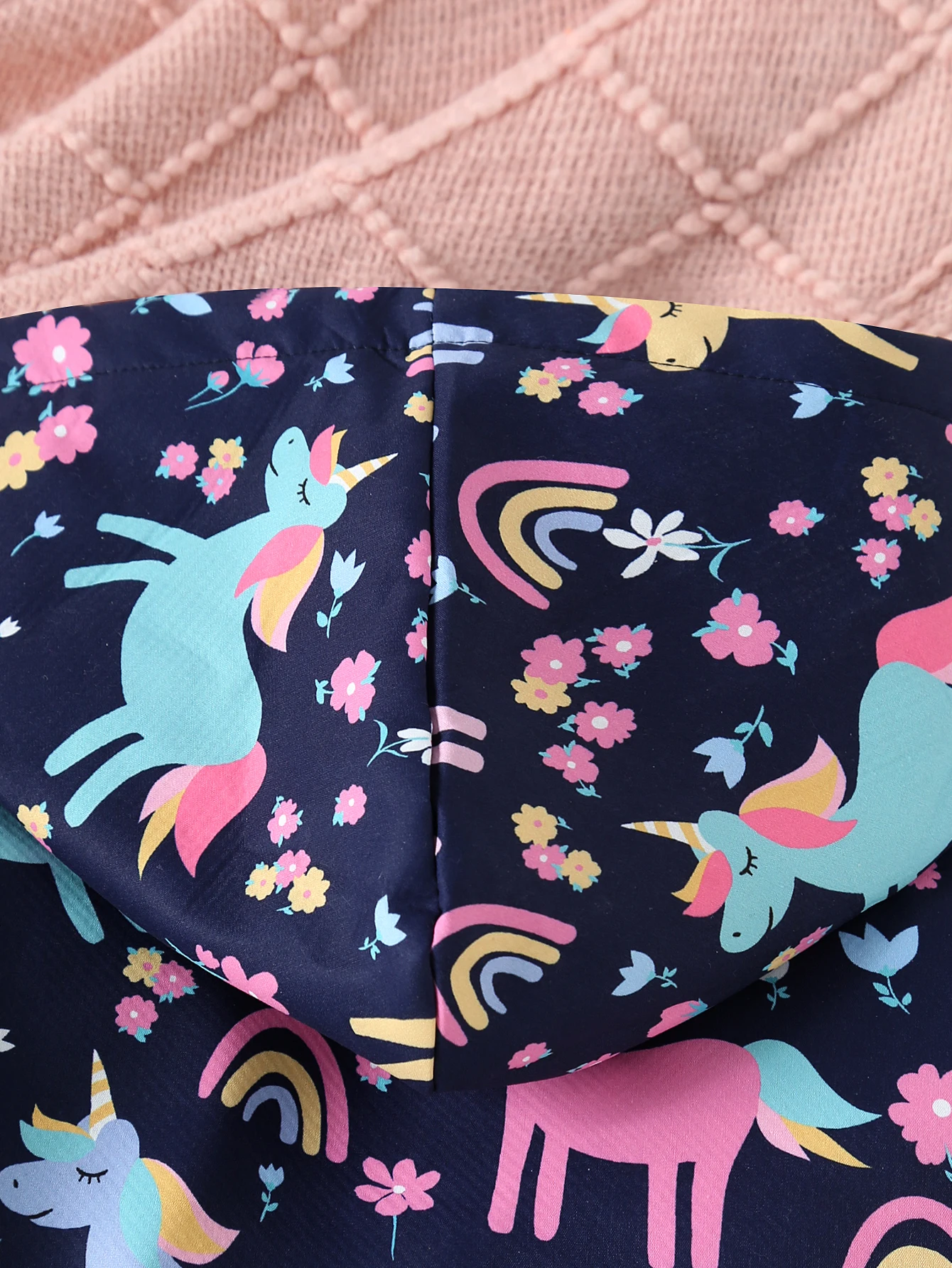 Herbst- und Winter-Mädchenjacke mit Einhorn-Blumen-Aufdruck und Plüsch-Isolierung, langärmelige, lässige Kapuzenjacke – Detail 7