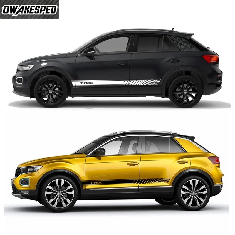 2 pezzi carrozzeria porta gonna laterale decorazione adesivo strisce sportive da corsa per Volkswagen T-ROC R line 4MOTION accessori pellicola personalizzata