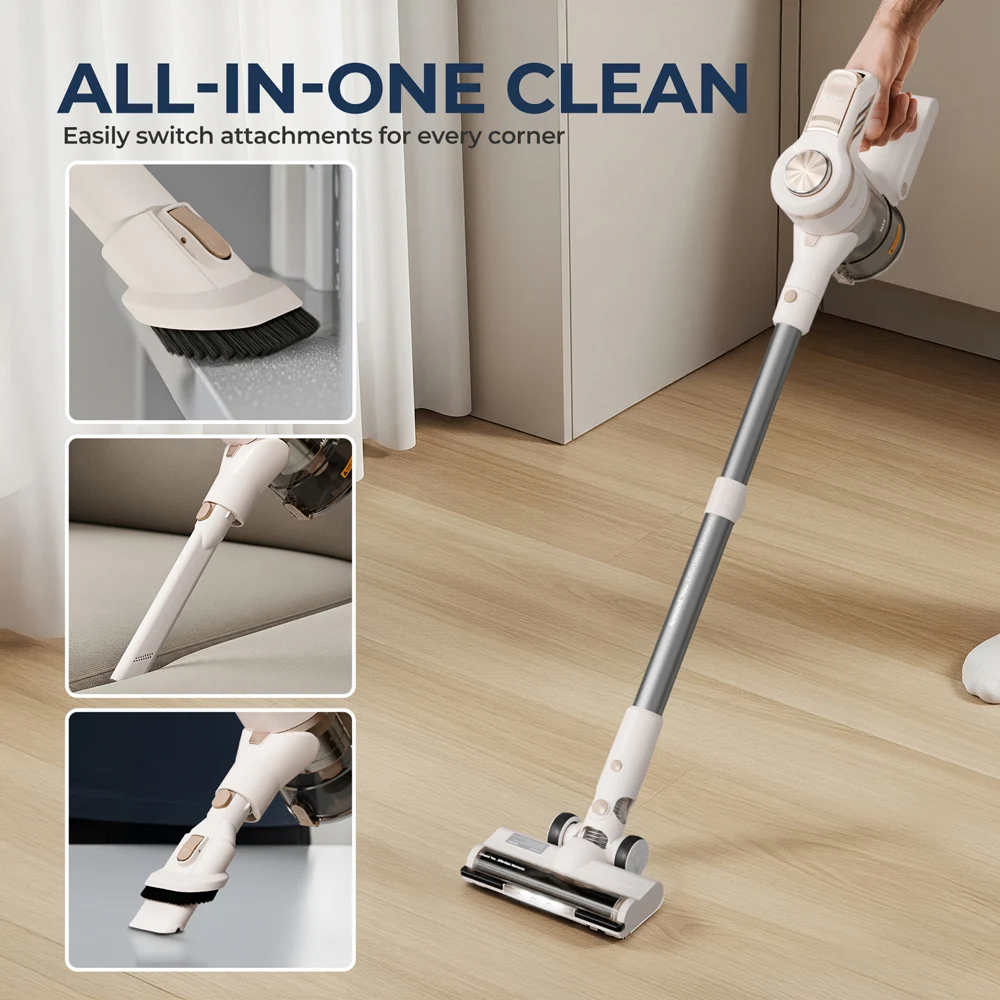 Aspirapolvere senza fili, pulitore leggero senza spazzole con aspirazione elettrica a 2 velocità, doppio motore, 3 spazzole, batteria rimovibile