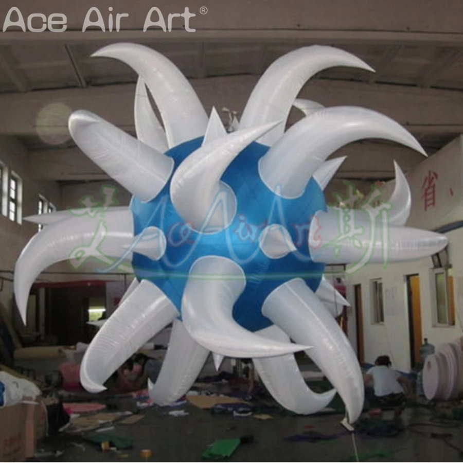 

Inflatable Hanging LED Props Sphere with White Horn for Parties Night Clubs Ceiling Decor