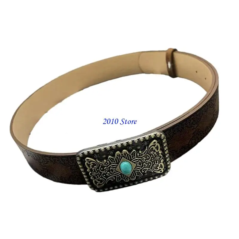 حزام F3MF Edgy Buckles حزام ناعم من الجلد الصناعي باللون البني، حزام منقوش فريد من نوعه، إكسسوار للجنسين قابل للتعديل للملابس #2