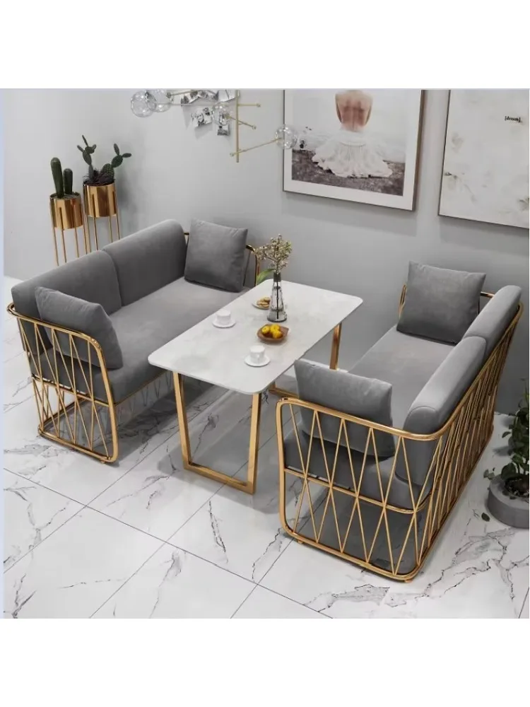 Modern double table and chair set, beauty salon milk tea shop restaurant table and chair