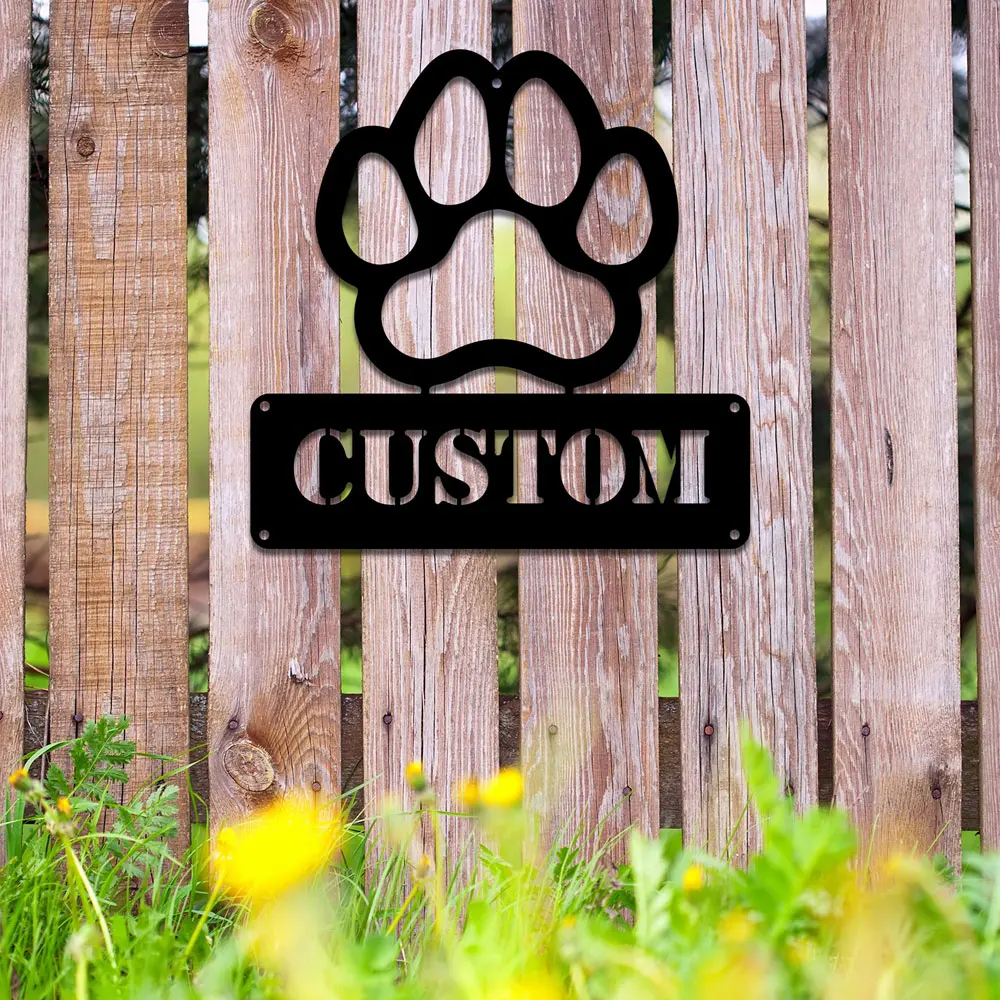 

Милые собачьи лапы, персонализированные имена, металлические знаки для украшения сада, домашних животных, индивидуальное название, металлический настенный налет