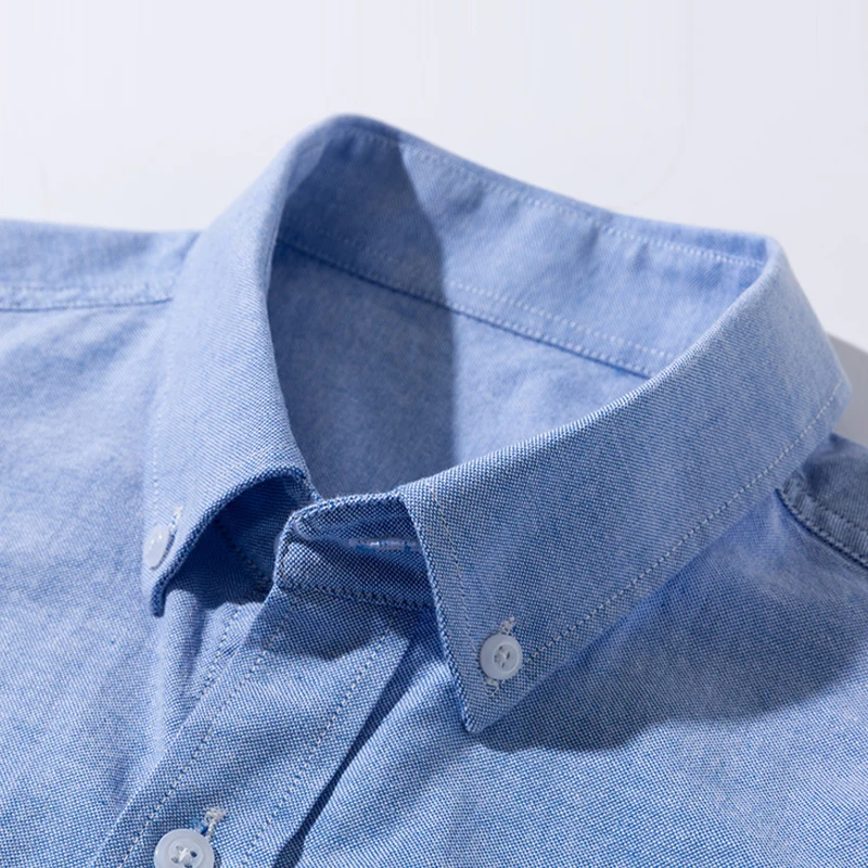 New Men\'s Short Sleeve Striped Plaid Casual Shirt Cotton Oxford Shirt Men\'s Pocket Embroidery Regular Fit Button Work Shirt