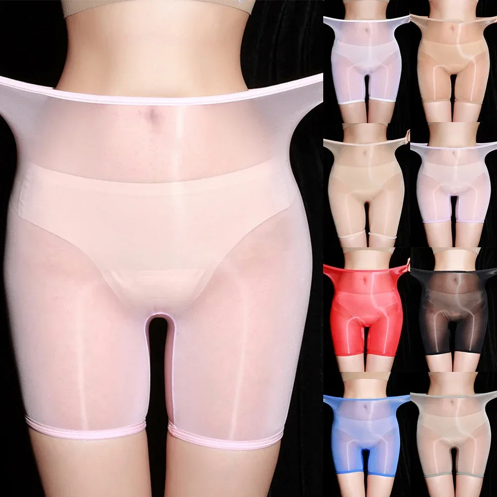 Men Women Sexy Oil Shiny See Through Lingerie Panties Ultra-thin Elastic Shorts Sheer Underwear Erotic Glossy Male Shorts