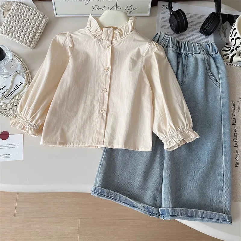 Undershirt Vest Pants Set New Spring and Autumn Shirts Fashionable Cowboy Vest Wide Leg Pants 3-Piece Set Trendy