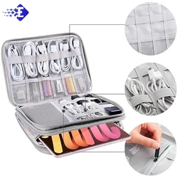 Portable Mini Multi-Grid Double-layer USB Digital Data Cable Storage Bag Earphone Wire Bag Pen Power Bank Travel Kit Case