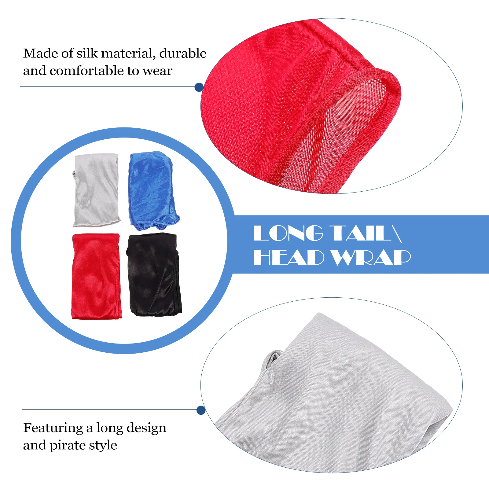 

4 Pcs Hat Long Tail Silk Durag Durag Hair Wrap for Long Tail Head Wrap Sleeping Turban Bike Riding Cap Women Men