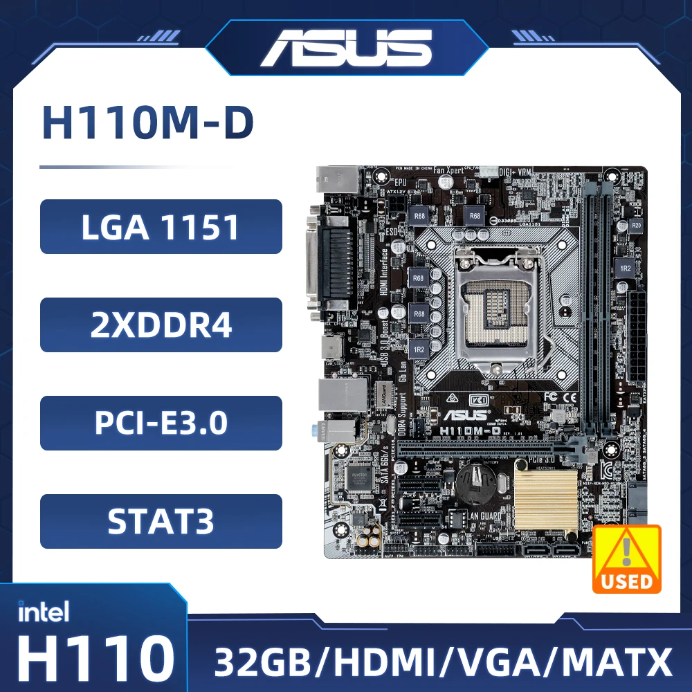 

Материнская плата ASUS H110M-D LGA 1151 Intel H110 DDR4 32 ГБ с поддержкой Celeron G3900 i3-6300 7100 6500 процессор Micro ATX