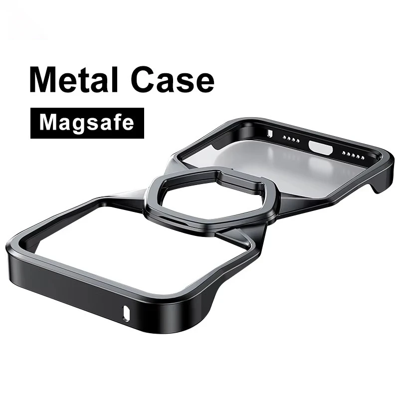 

Metal Bumper Magsafe Magnetic Stand Phone Case For iPhone 16 14 15 Pro Max 15 16 Pro Aluminum Alloy Removable Hollow Shell Cover