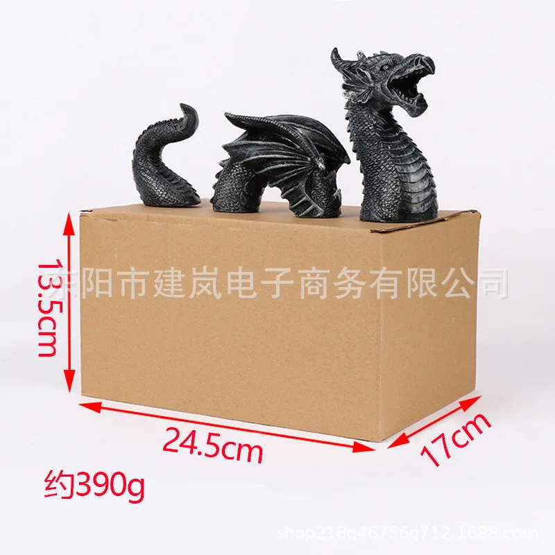 Resin Crafts Black Cartoon Animal Ornaments Three-section Feilong Statue Garden Decoration Crafts Ornaments