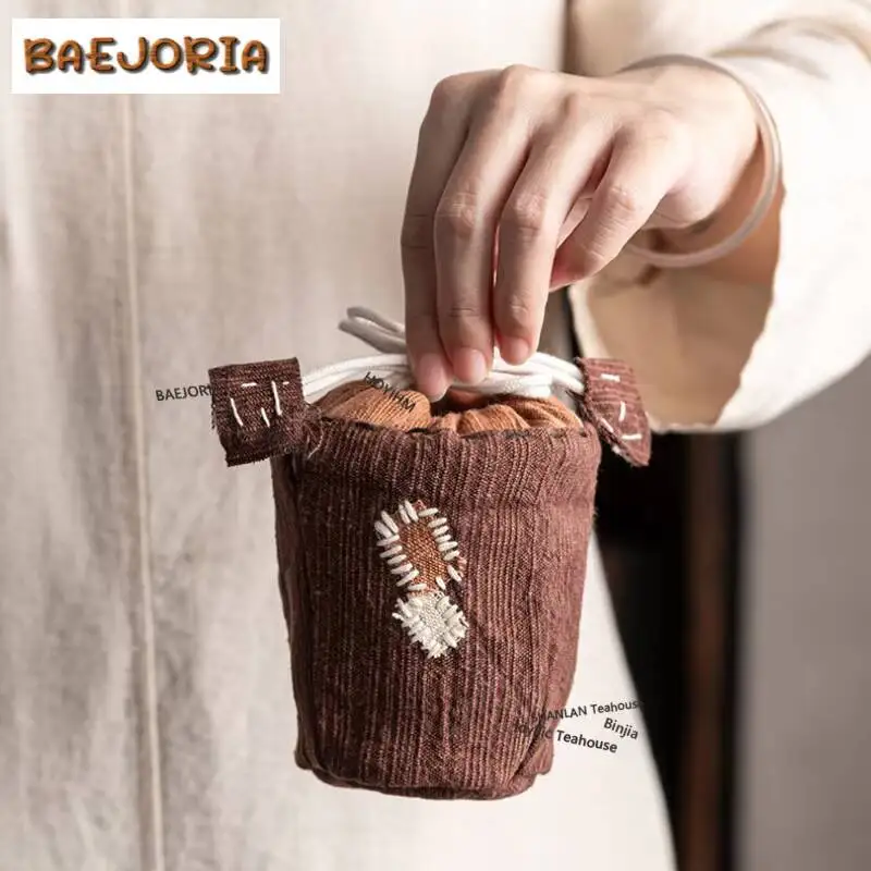 Hand-sewn Cotton-linen Tea Cozies Retro Te Tikonf Tea Cozy For Teapot Portable Bag Travel Tea Set Bag Tableware