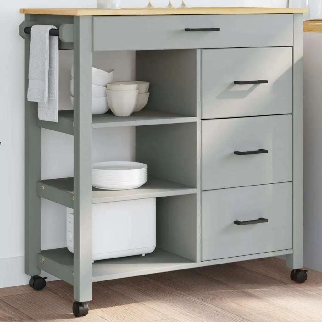 MONZA Kitchen Trolley - Solid Pine Wood, 33.1x15.7x35.4 Inches, Versatile Storage & Stylish Design