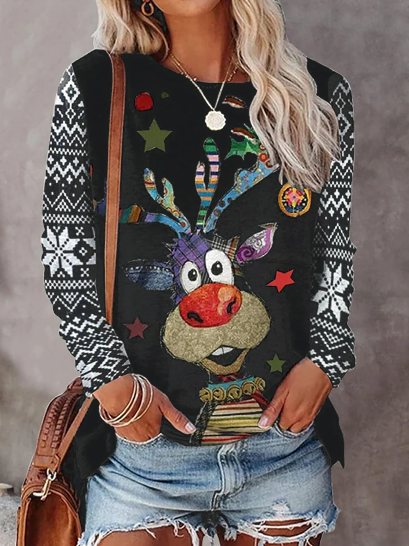 Fashion Women Animal Printed Knitted Sweater Tops Casual O Neck Full Long Sleeve Tops Ladies Spring Autumn Pullover