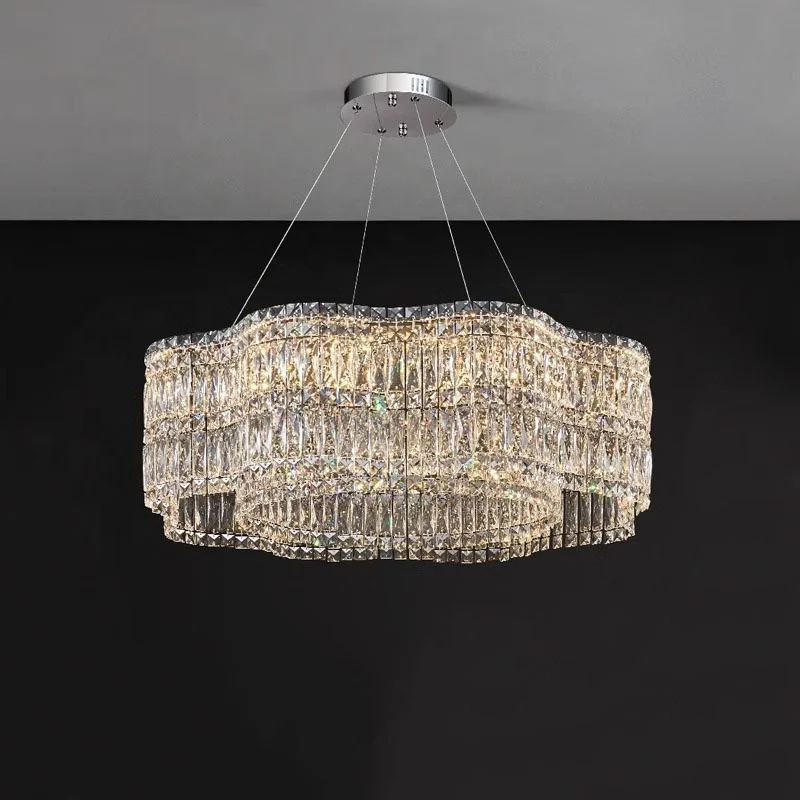 French Luxury Modern Ceiling Light  Crystal Chandelier Stainless Steel Ceiling Fixture Living Room Bedroom Hotel Dining Table