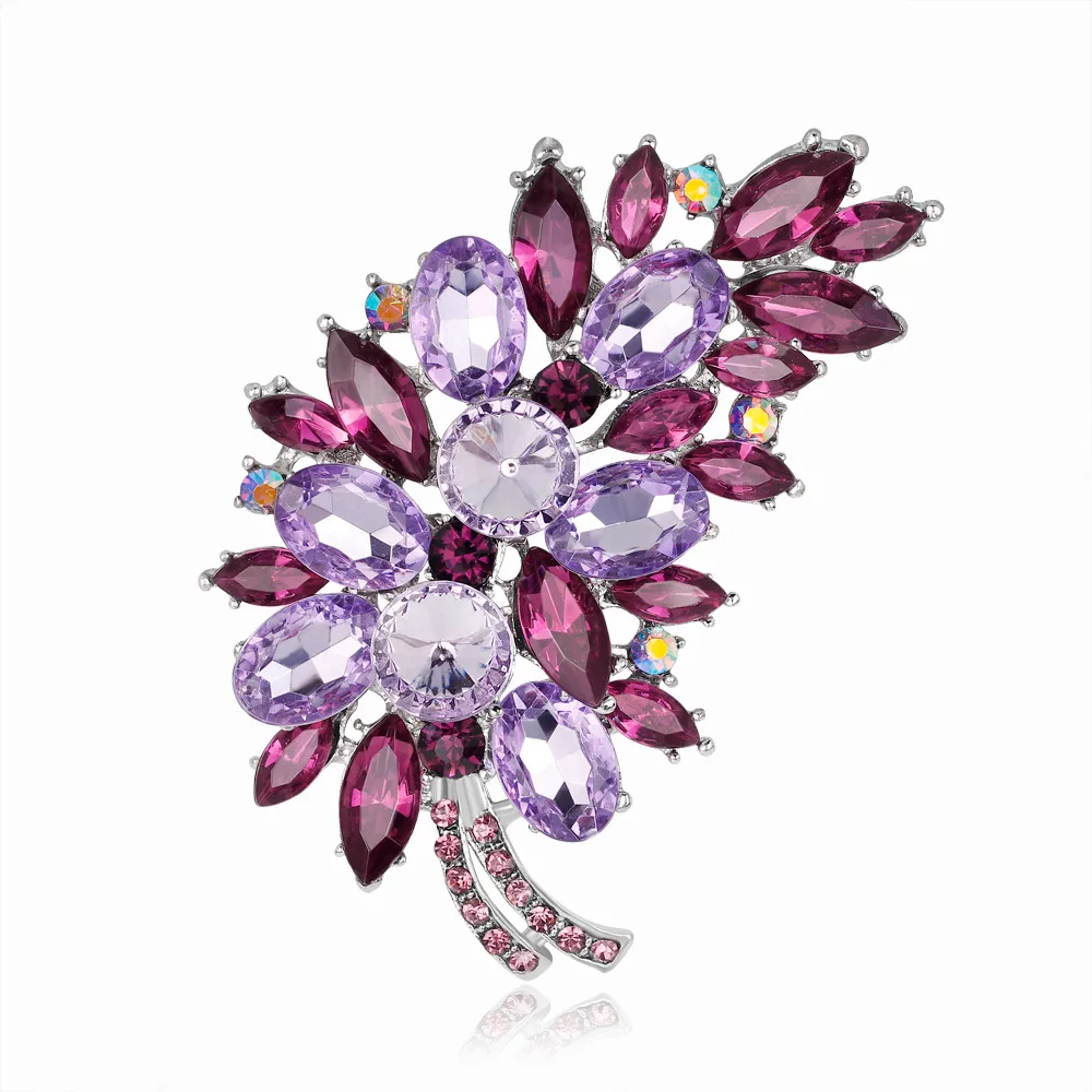 New Multi-color Crystal Feather Brooch Fashion Pink Bauhinia Brooches Collar Pin Hand Bouquet Accessories