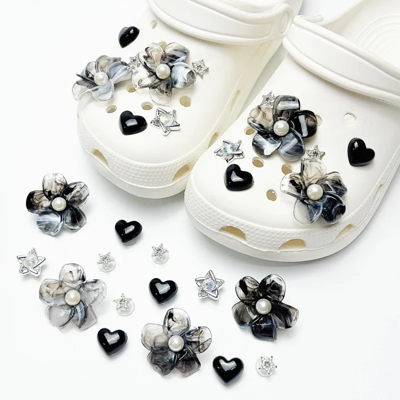 Black Splatter Paint  DIY Shoe Charms For Clogs Bubble Slides Sandals Removable Shoe Decorations Accessories Christmas Gifts
