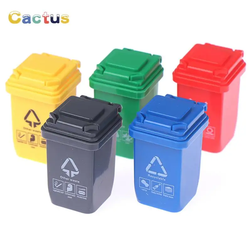 5PCS 1:12 Dollhouse Miniature Trash Can Model Accessories Furniture Toys Garbage Truck Cans Curbside Vehicle Bin Toy Gifts