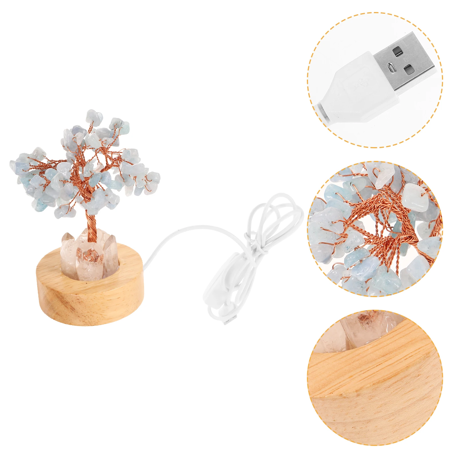 

Crystal Tree Night Light Money Tree Gemstone Small Aesthetic Bedroom Lamp With Wood Base Bedside Decorative Lamp For Home Office