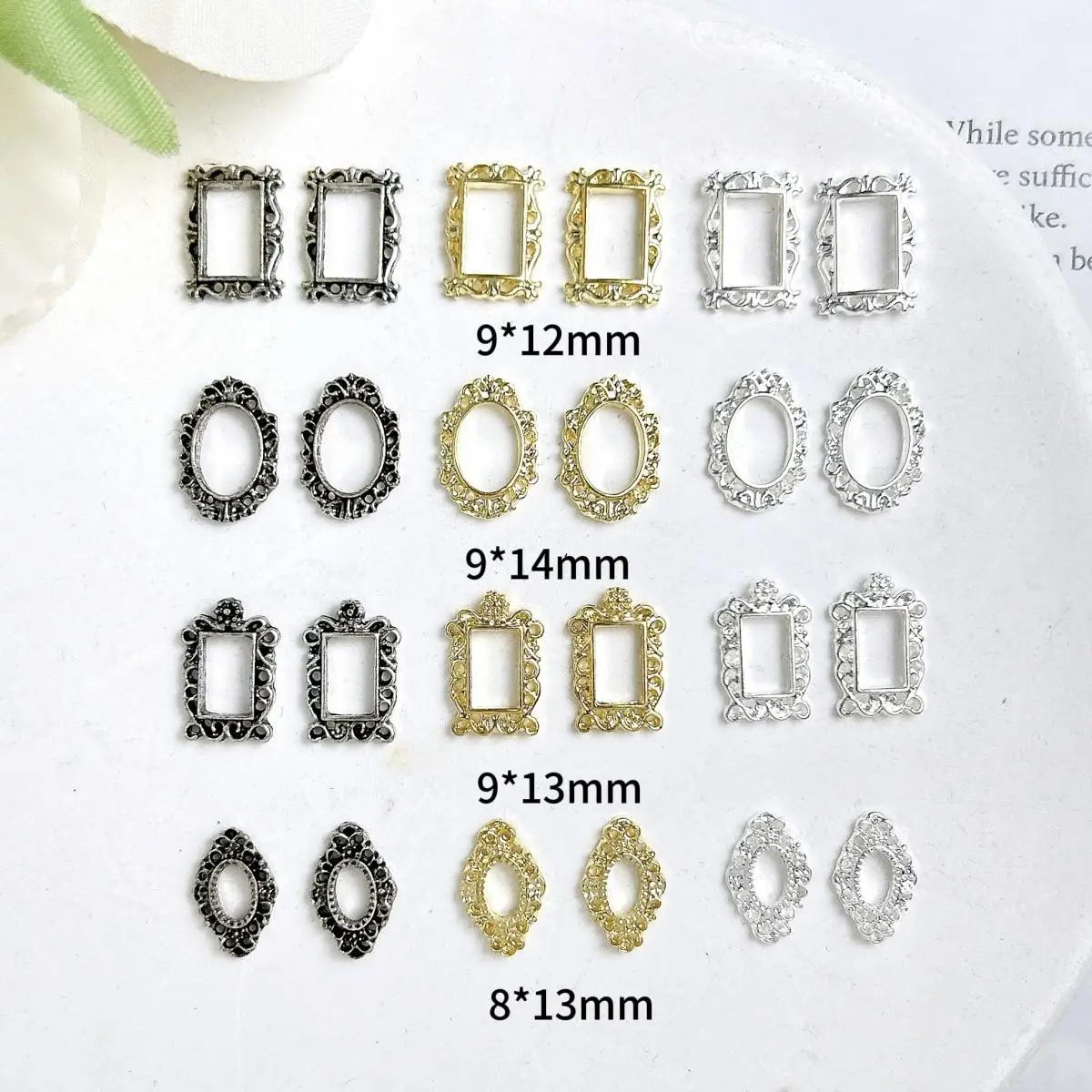 20PCS Hollowed-out Alloy Photo Frame Nail Charms Minimalist Geometric Three Colors Frame Nail Art Decorations DIY Nails Designs