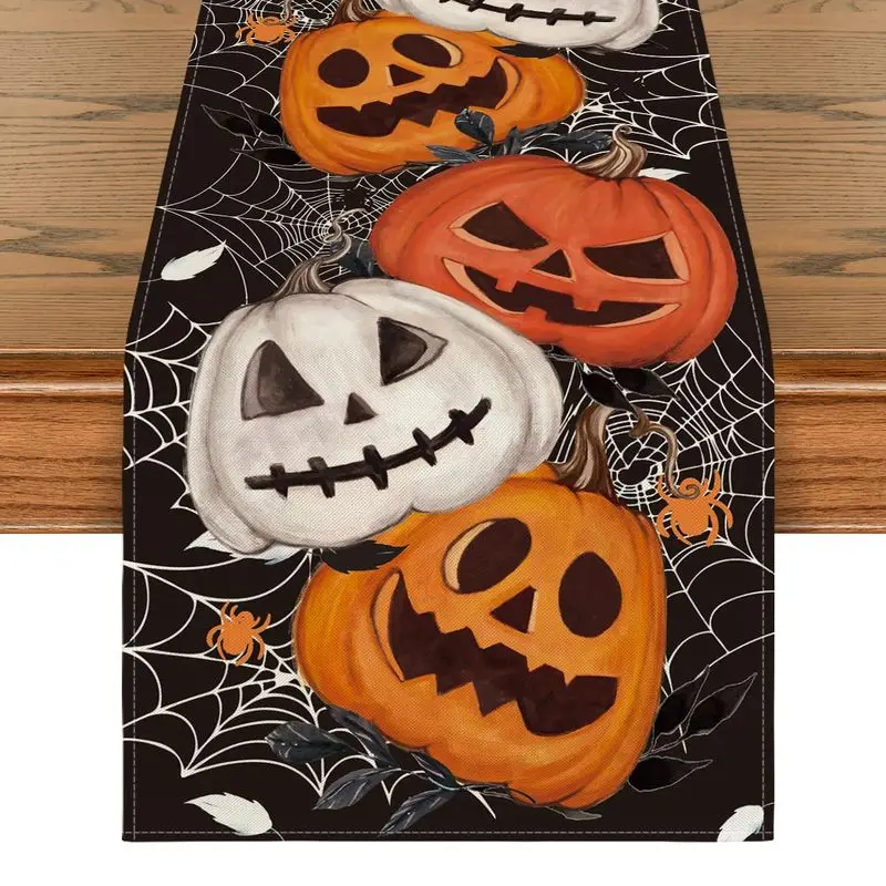 VIKAMA Halloween Table Runner Pumpkin Spider Web for Dining Table Home Kitchen Fall Halloween Party Table Decor
