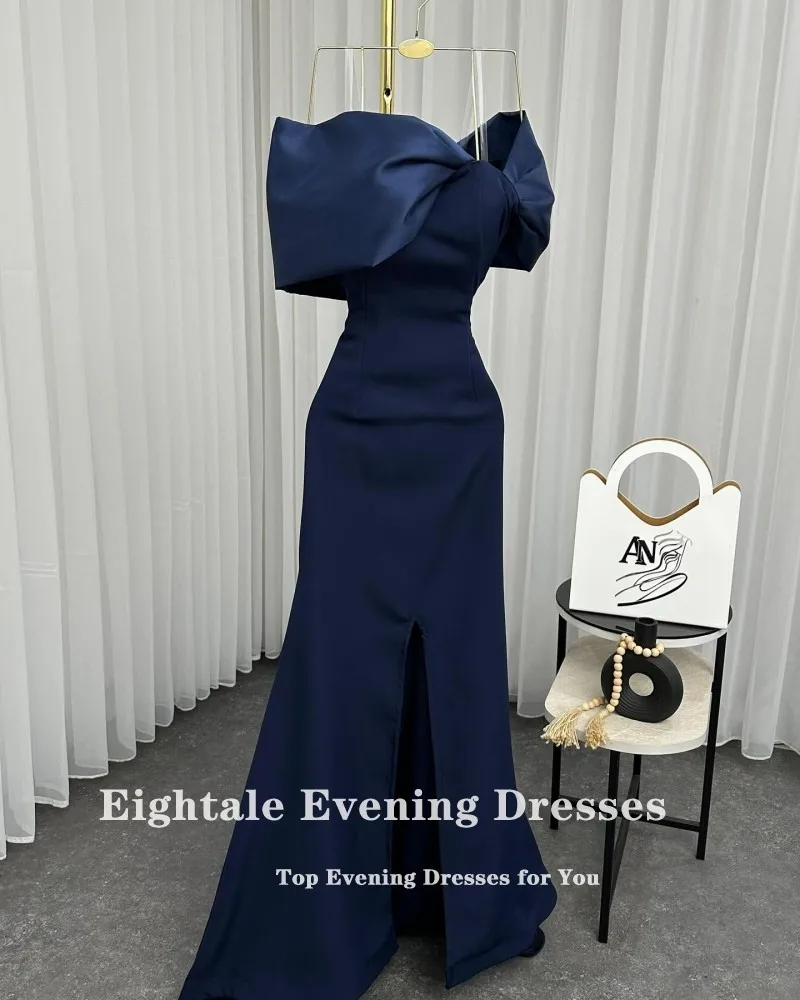 Eightale Navy Blue Evening Dress Side Slit Prom Gown Mermaid Customized Arabic Wedding Party Dresses Robes De Soirée image 4