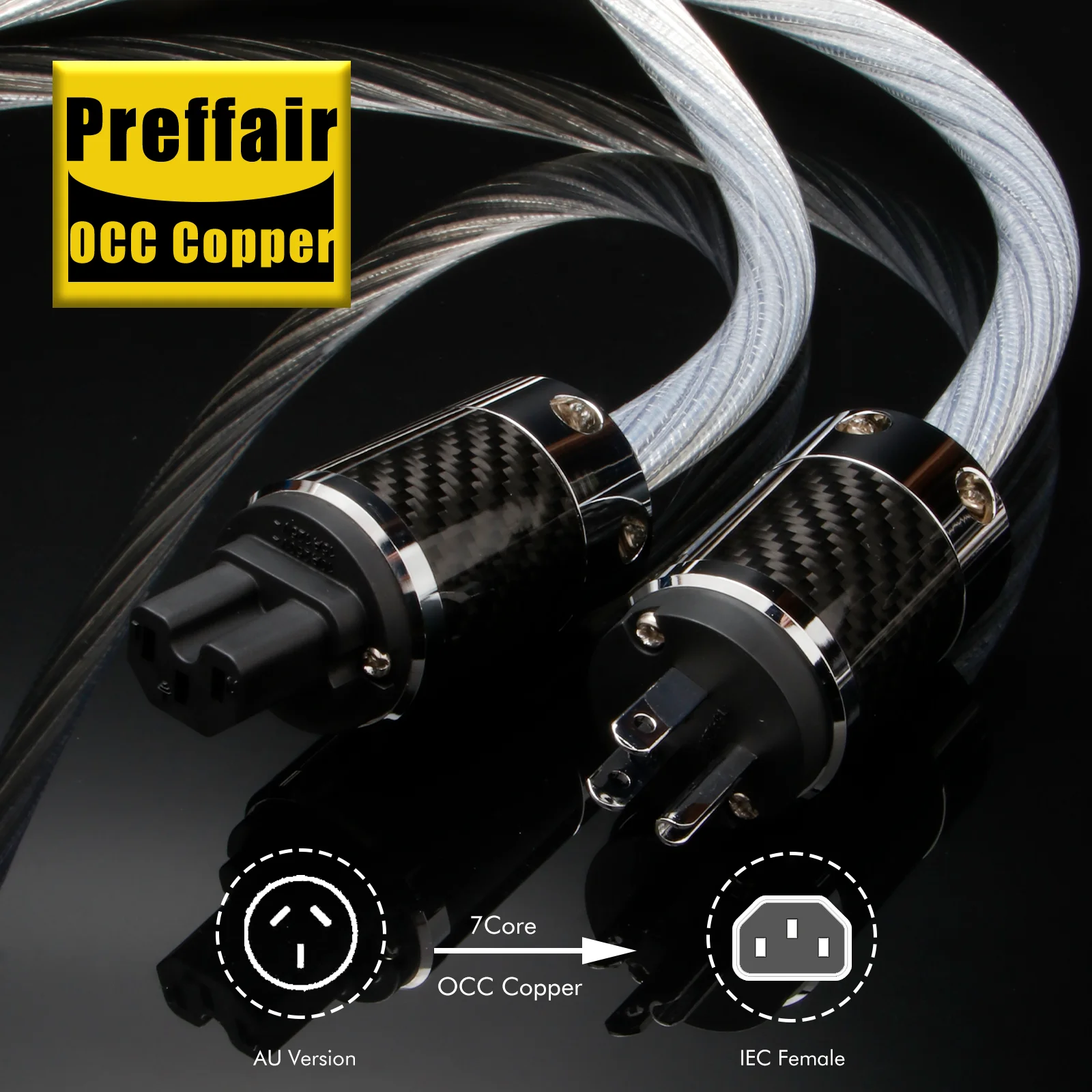 HiFi Silver Power Cable 8N occ silver plated Audiophile Power Cord with EU/US gold plated C15 female Plugs