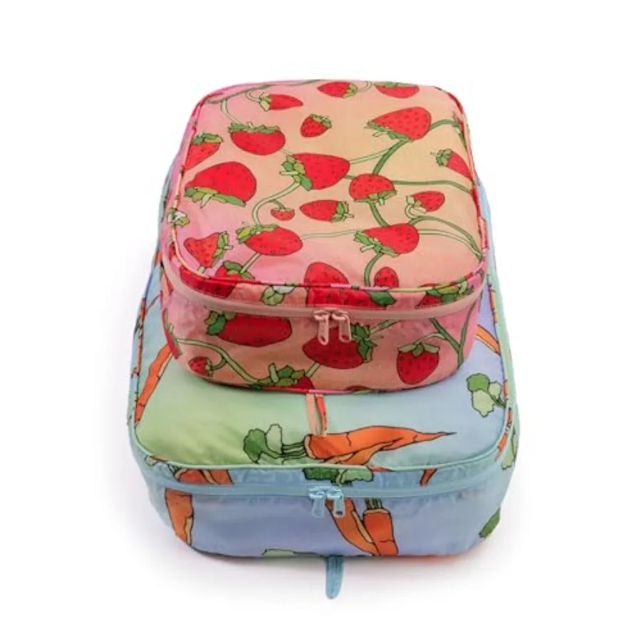 

Large Packing Cube Set with Carrots Berries Theme Durable Polyester Fabric Vibrant Orange and Red Colors Compact Organization a