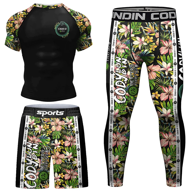 Kickboxing Rashguard Jiu Jitsu MMA T-shirt +Pant Sets Men Grappling  Jiu Jitsu Bjj Gi Boxing Sportsuits Gym Muay Thai MMA Shorts