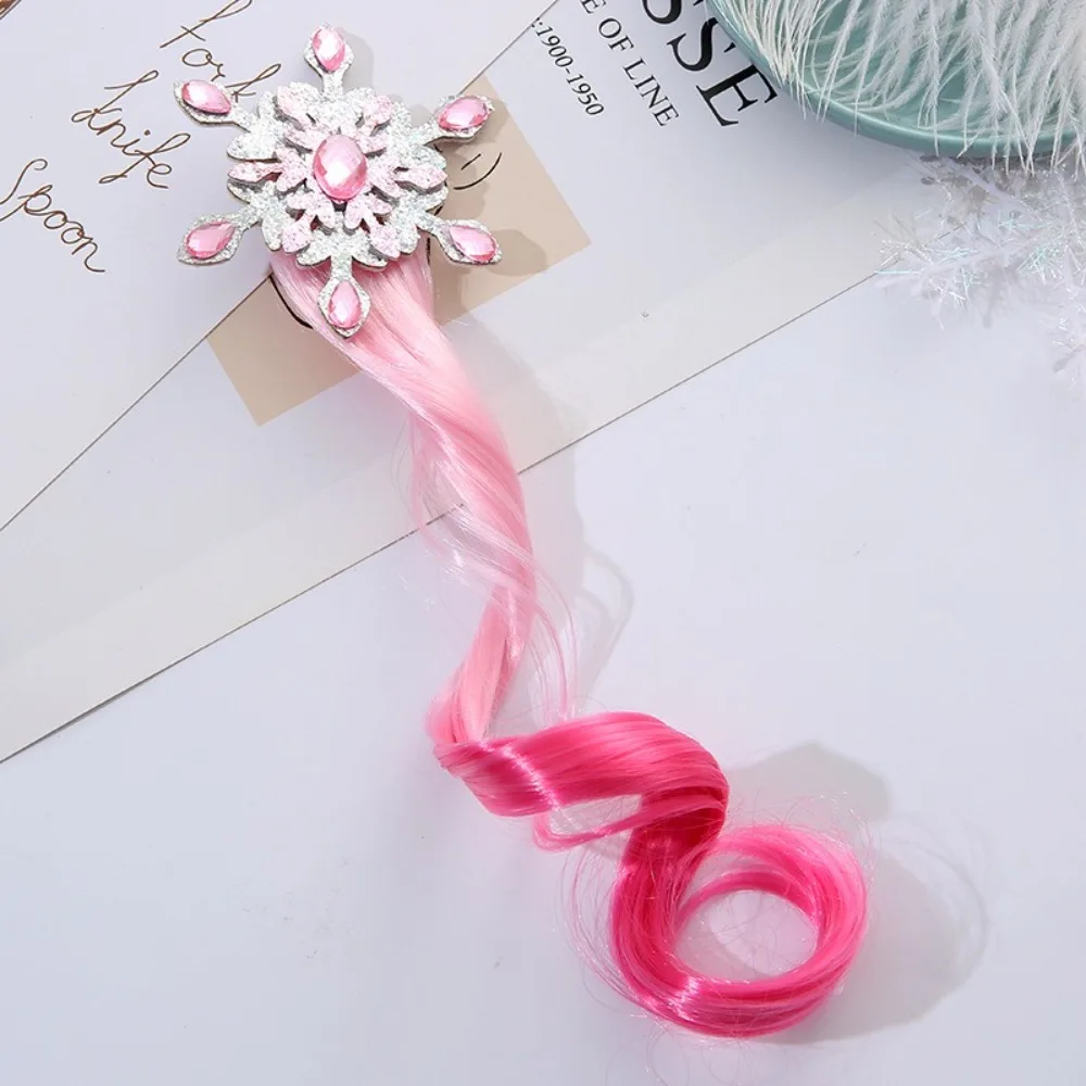 Bonita peluca con forma de copo de nieve degradado, pinzas para el cabello elásticas coloridas con lazo congelado, regalos para niños, accesorios para el cabello