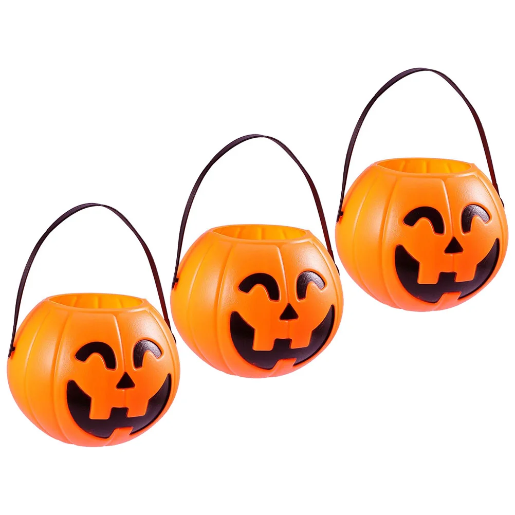 3 Pcs Pumpkin Bucket Portable Candy Pail Lanterns Halloween Holder Plastic Trick Treat