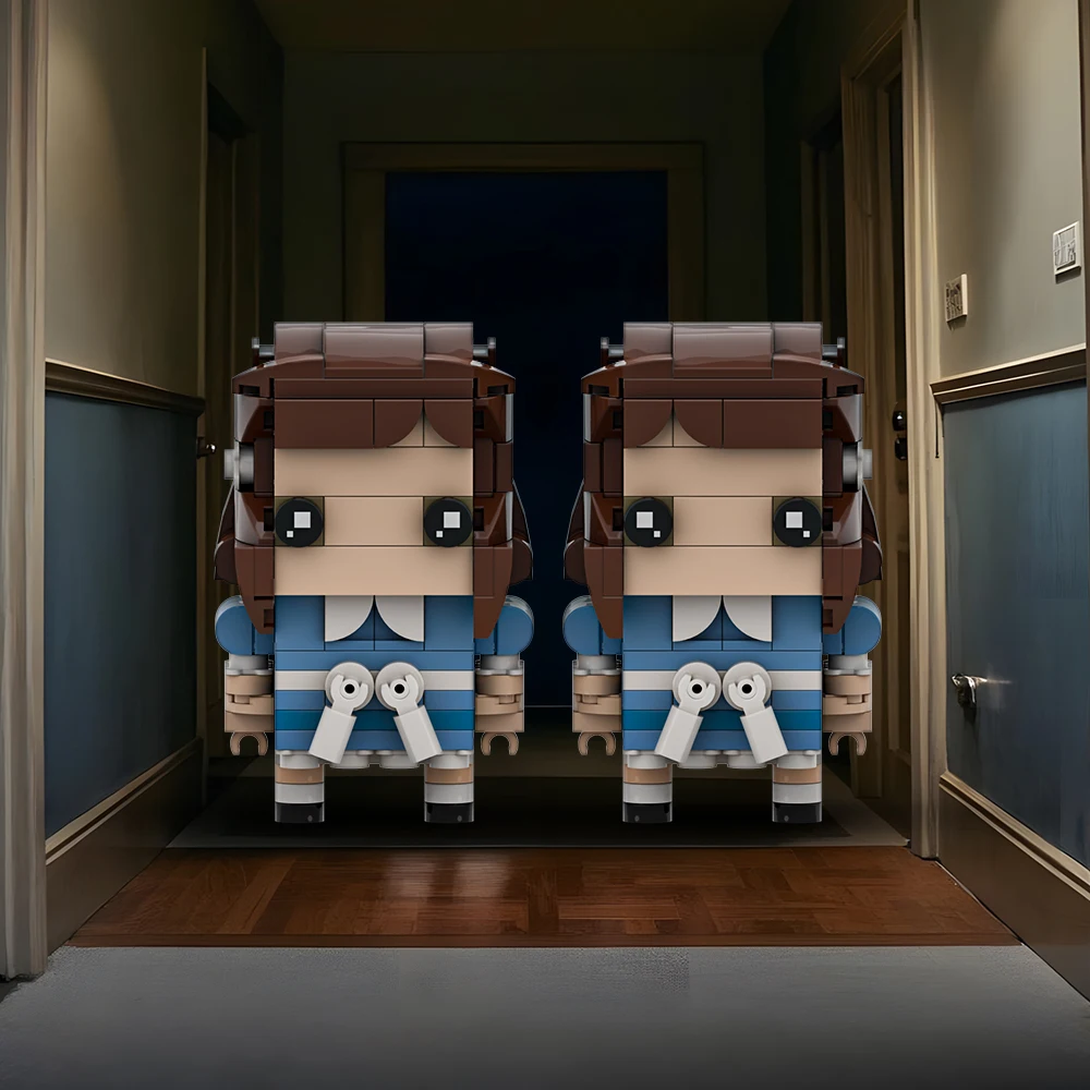 Gobricks MOC فيلم الرعب Shinings التوائم BrickHeadzs اللبنات نموذج عمل الشكل الطوب لتقوم بها بنفسك تجميعها لعبة الأطفال هدية