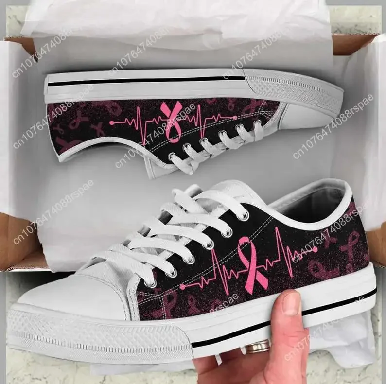 Hot Breast Cancer Ribbon Heartbeat Woman Man Lightweight Fashion Sneakers Casual Board Shoes High Quality Low Help Canvas Shoes