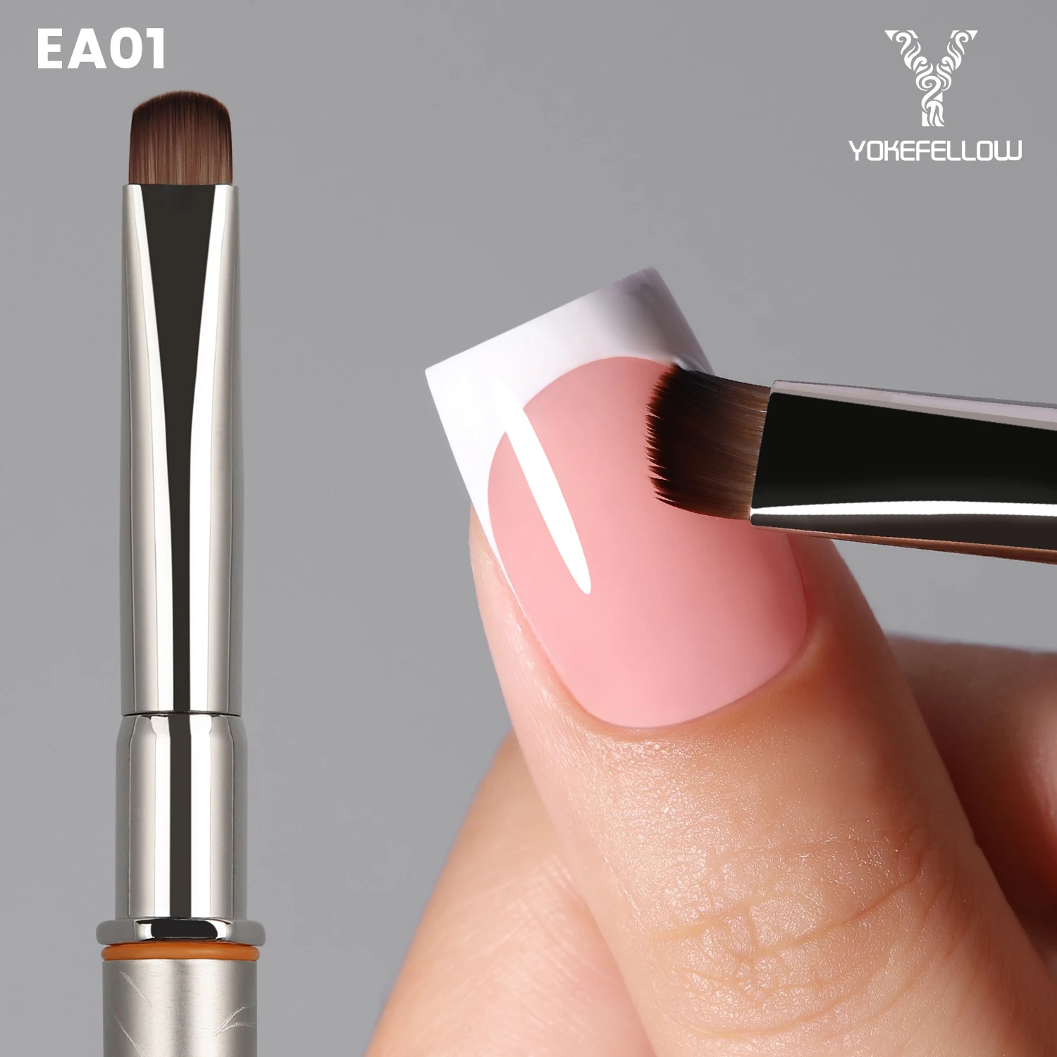 YOKEFELLOW EliteAlly Nail Art Brushes, 2-in-1 French Tip Brush and Clean up Brush for Gel Nail Polish, Base Gel Short Round Brush Professional Nail Tool (EA01 ROUND-S)