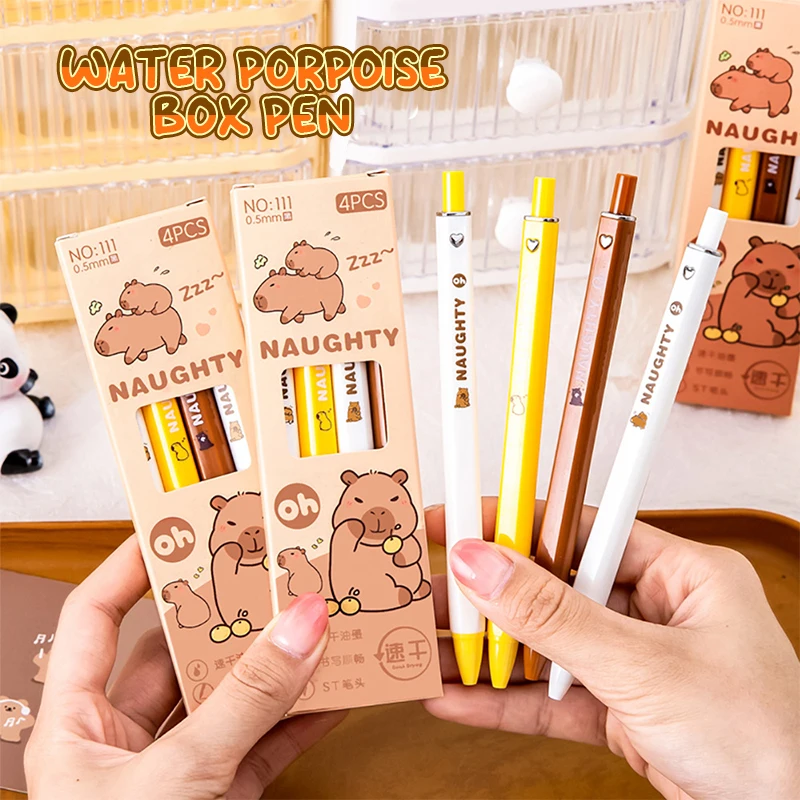 4Pcs/Set Cartoon 0.5mm Capybara Gel Pen Quick-Drying Black Ink Writing Pen Stationery School Supplies Office Accessories