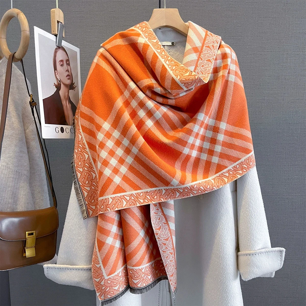 

Новый роскошный женский зимний теплый шарф из пашмины с двусторонней геометрией и имитацией пашмины - женское толстое одеяло, накидки, шали, платок