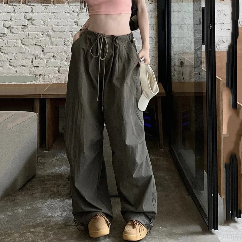 

Rimocy Y2K Drawstring Wide Leg Baggy Trousers Women 2025 Chic High Waist Cargo Pants Woman Streetwear Oversized Sweatpants Mujer