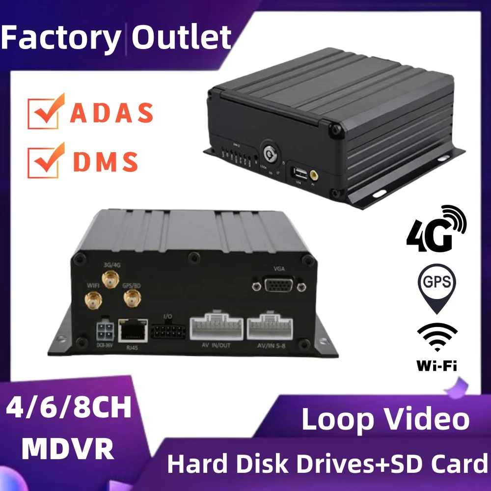 4CH/6CH/8CH ADAS DMS MDVR HDD 1080P GPS 4G WIFI Mobile DVR with free CMSV6 software for for Bus Trucks