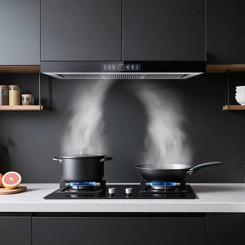 T-shaped Wall-mounted Vented Range Hood with Stainless Steel Tempered Glass 3-speed Exhaust Class Energy Efficiency for Home Use