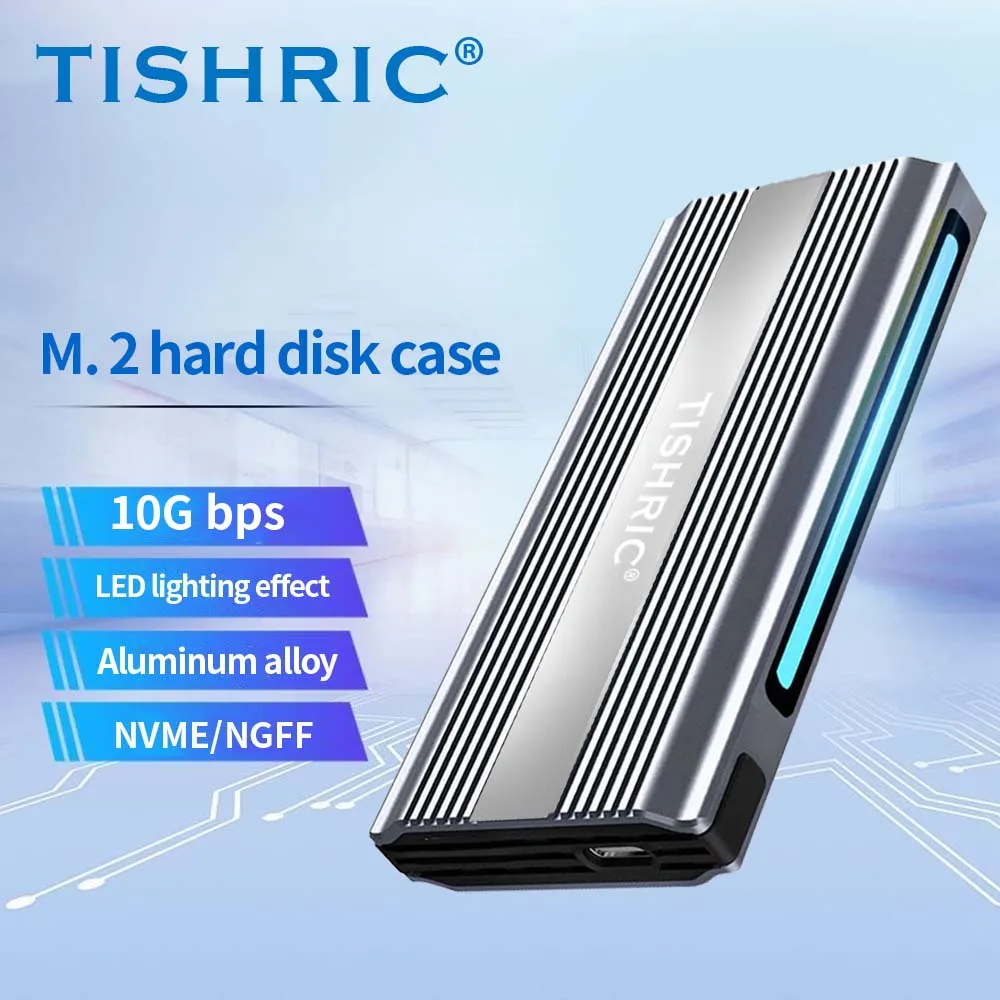 

TISHRIC RGB Enclosure NVME/NGFF SSD Case Portable Hard Drive Box Type-C/3.1 SSD Dual Protocol Hard Drive Box for PC Laptop