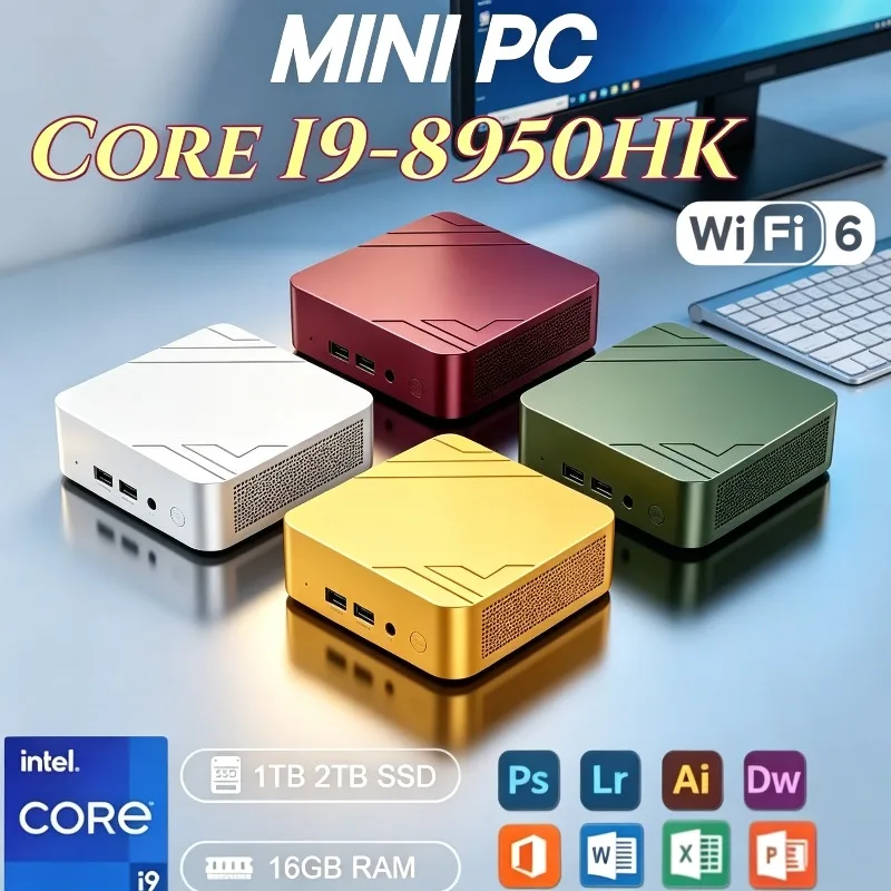 Compact Desktop 16GB RAM 2TB SSD Portable NEW Mini PC Intel Core I9-8950HK, For Daily Study, Office Smooth Light Gaming