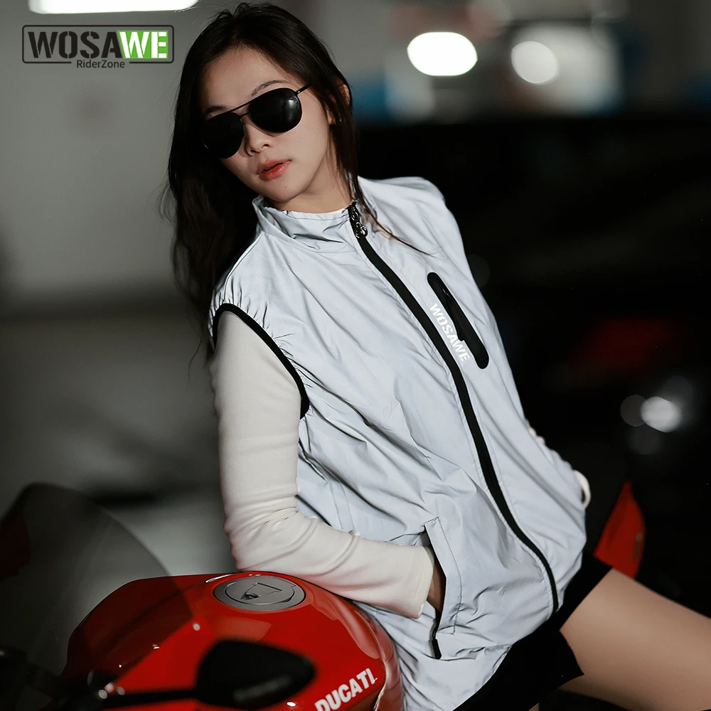 

WOSAWE Reflective Motorcycle Vest Sleeveless Motorbike Jacket Reflective Windproof Vest For Men Woman