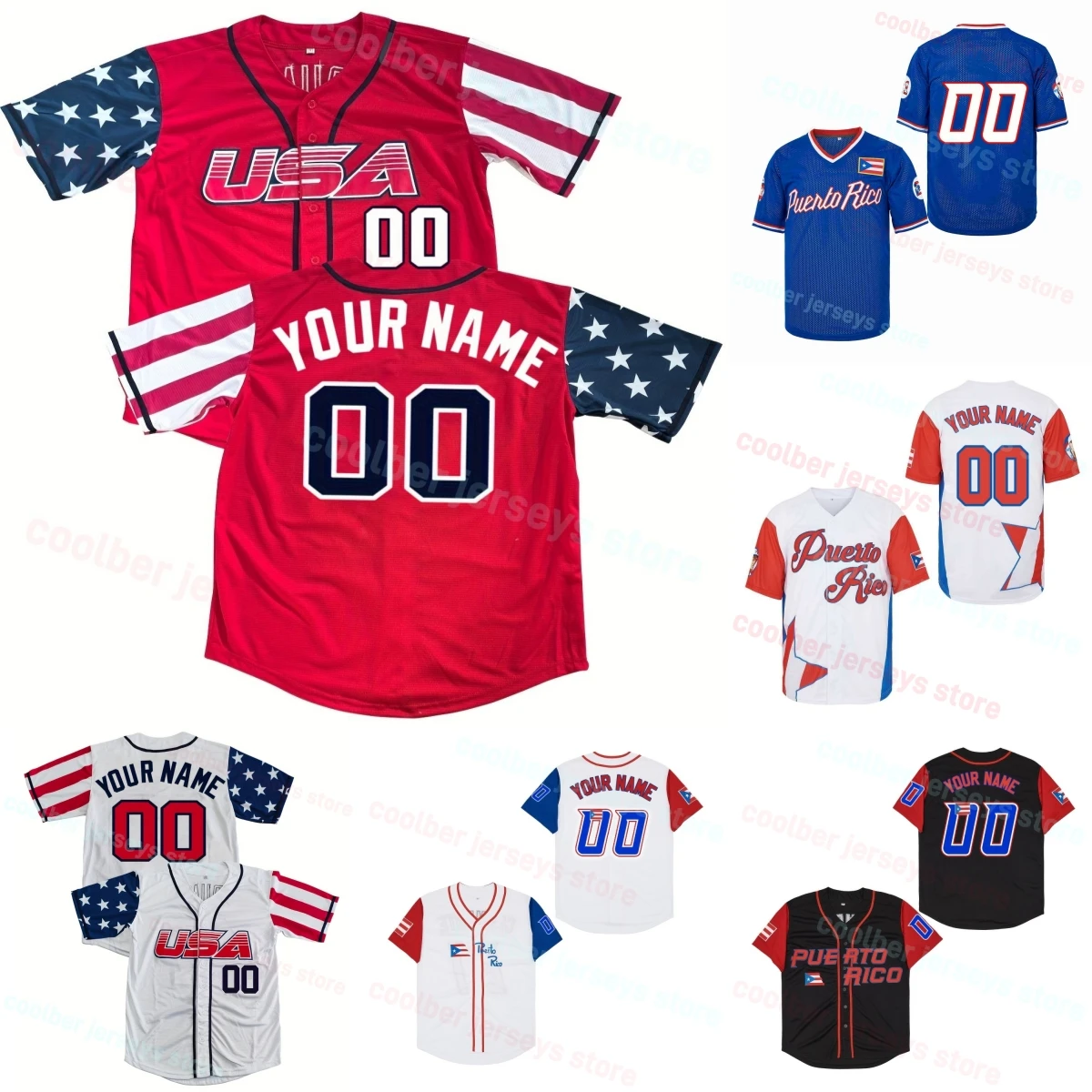 Personalized USA Puerto Rico Jerseys Custom Fans Baseball Jersey Stitched Name Number Shirt Embroidered Jerseys Men Women Youth