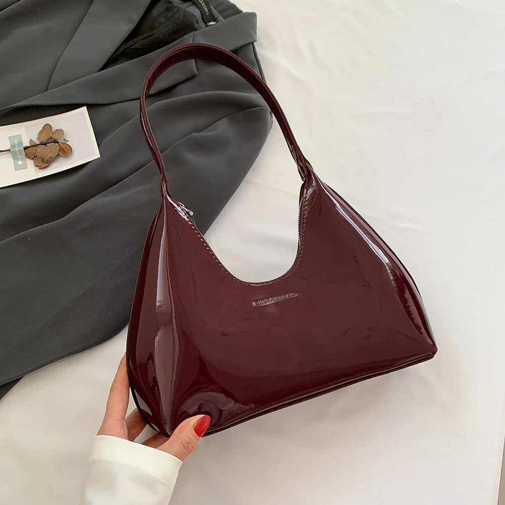 

Women Patent Leather Tote Bag Versatile Fashion Shoulder Bag Casual Zipper Armpit Bag Top Handle Bag Girl Dating Purse