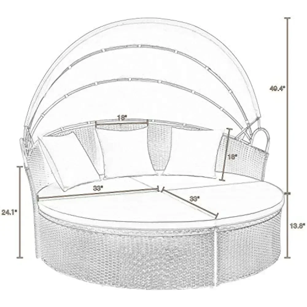 Outdoor Round Garden Sofas Canopy Wicker Rattan Separated Seating Sectional Sofa for Patio Lawn Garden Sofas