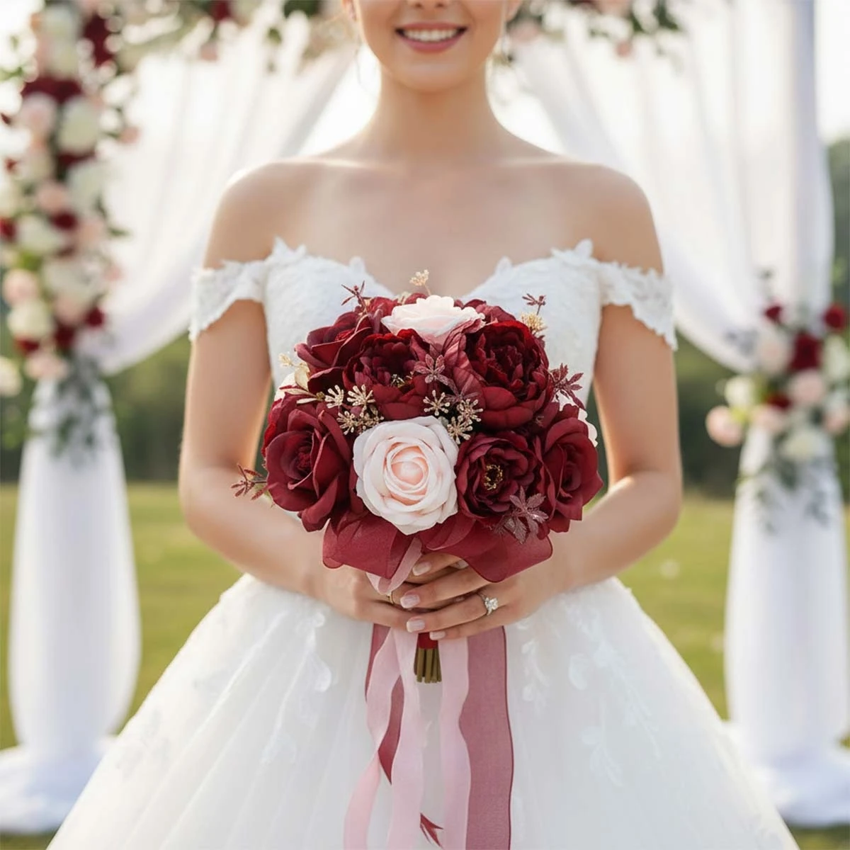 

Искусственный букет роз 11,8 дюйма, реалистичный букет для подружки невесты, для свадебной церемонии, выпускного вечера и в качестве подарка на годовщину