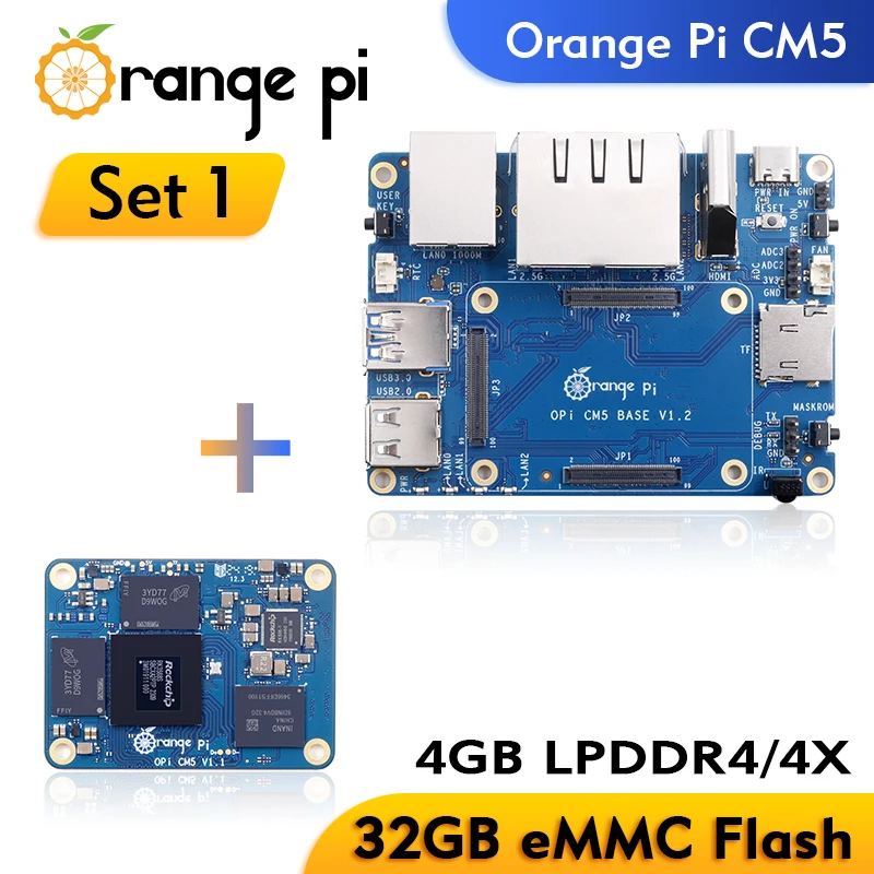 Orange Pi CM5 4GB Ram 32GB Emmc + Base Board RK3588S WIFI5-BT5 Orangepi CM5 Run Android Ubuntu Debian Orange Pi Compute Module 5